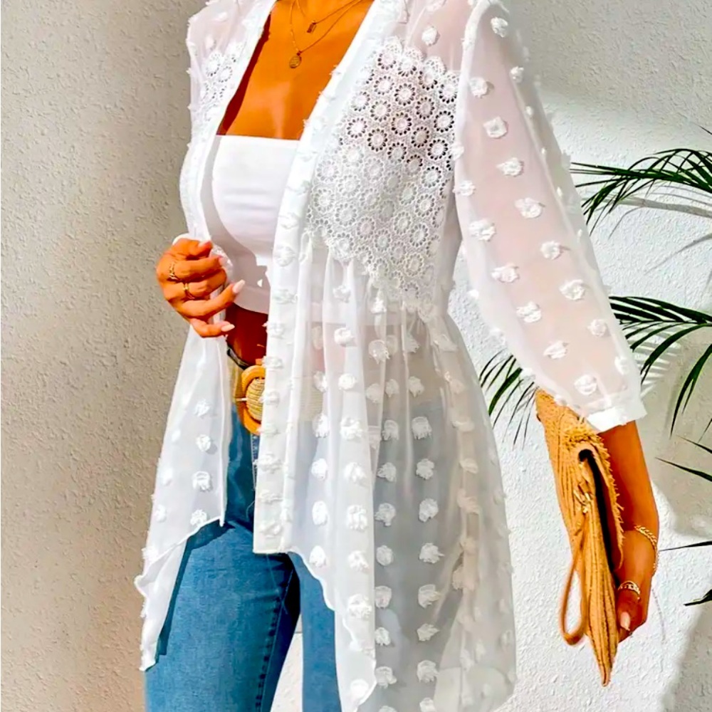 Beautiful white lace sheer pullover size M-L
